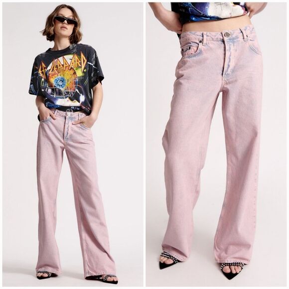 Free People x One Teaspoon Jackson Wide Leg Jeans Limited Edition Pink Haze 28 - Picture 1 of 15